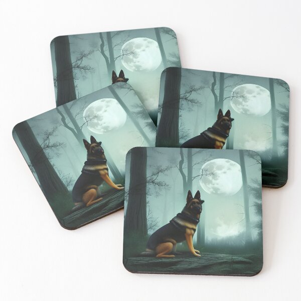 Item preview, A german shepherd in haunted woods in the moonlight designed and sold by Doggymadness.