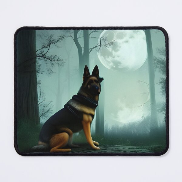 Item preview, A german shepherd in haunted woods in the moonlight designed and sold by Doggymadness.