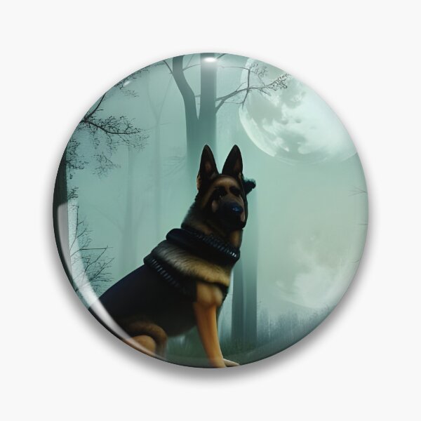 Item preview, A german shepherd in haunted woods in the moonlight designed and sold by Doggymadness.