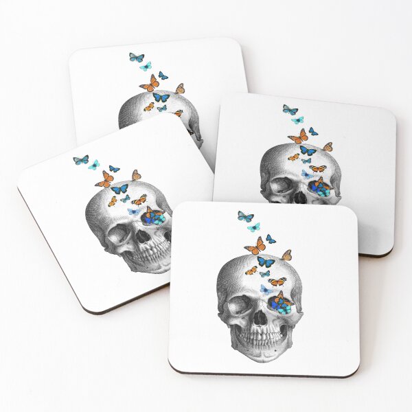 Item preview, Skull with butterflies (white) designed and sold by Madame Memento.