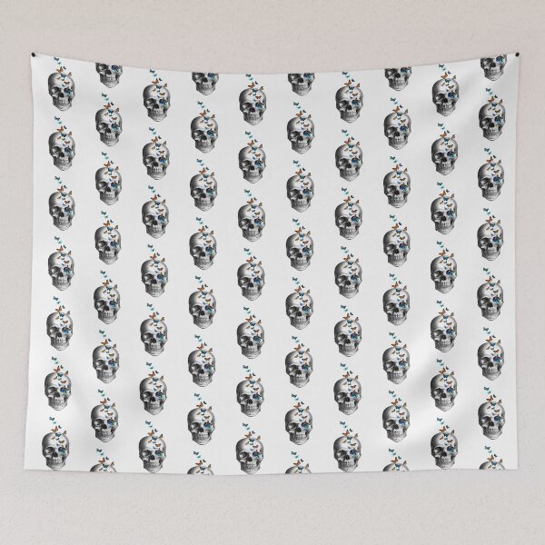Item preview, Skull with butterflies (white) designed and sold by Madame Memento.