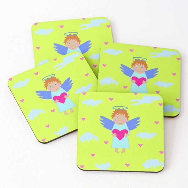 Item preview, Angel little boy with red hair with a heart in his hands on a yellow background with clouds designed and sold by IrinaIhnatieva.