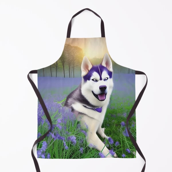 Aperçu de l'œuvre Un husky allongé dans un champ de jacinthes. Husky et jacinthes des bois. Husky floral. Husky et fleurs créée et vendue par Doggymadness.