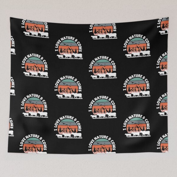 Item preview, Black version of I love nature and cows vintage sunset with nature designed and sold by FarmsteadAcers.
