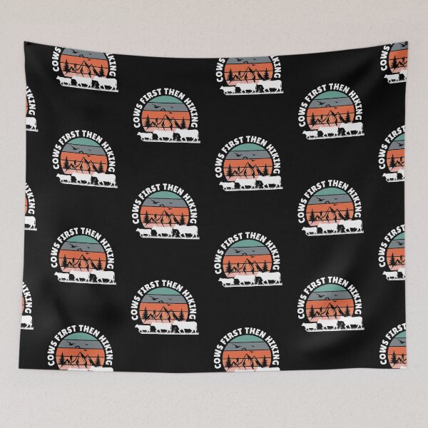 Item preview, Black version of Cows first then Hiking vintage sunset with nature designed and sold by FarmsteadAcers.