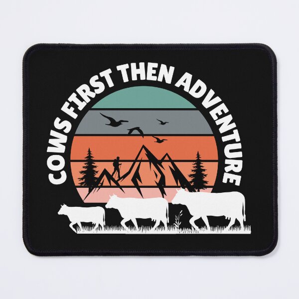 Item preview, Black version of Cows first then adventure vintage sunset with nature designed and sold by FarmsteadAcers.
