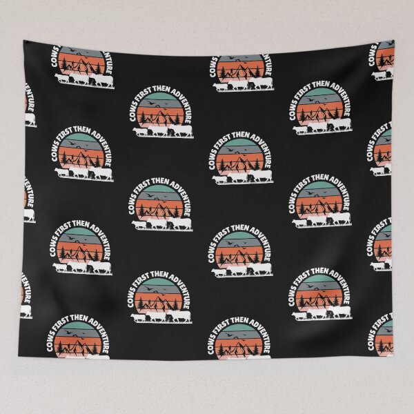 Item preview, Black version of Cows first then adventure vintage sunset with nature designed and sold by FarmsteadAcers.