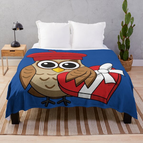 Item preview, Cute Owl with Red Beret and Heart Box designed and sold by BirdAtWork.