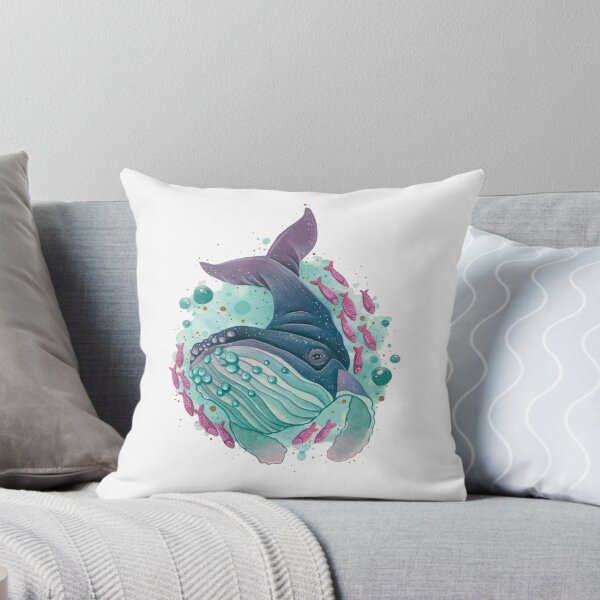 Aperçu de l'œuvre  Baleine nageant avec des poissons créée et vendue par adeillustrator.