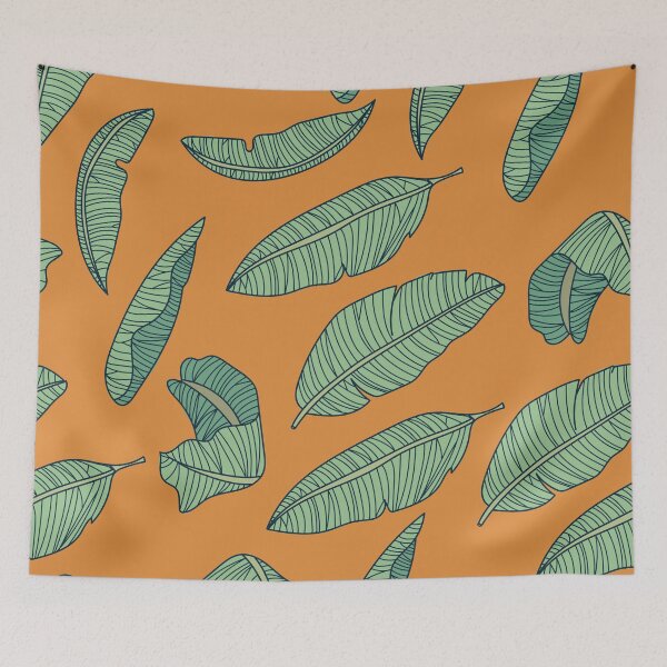 Item preview, Feathers/Leaves Blue on Gold Pattern designed and sold by Gumblebee Design.