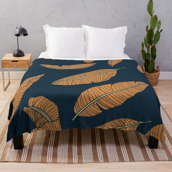 Item preview, Feathers/Leaves Gold on Blue Pattern designed and sold by Gumblebee Design.