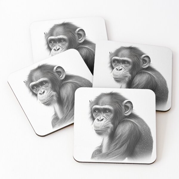 Item preview, Black and white chimpanzee pencil drawing designed and sold by Pencil-Art.