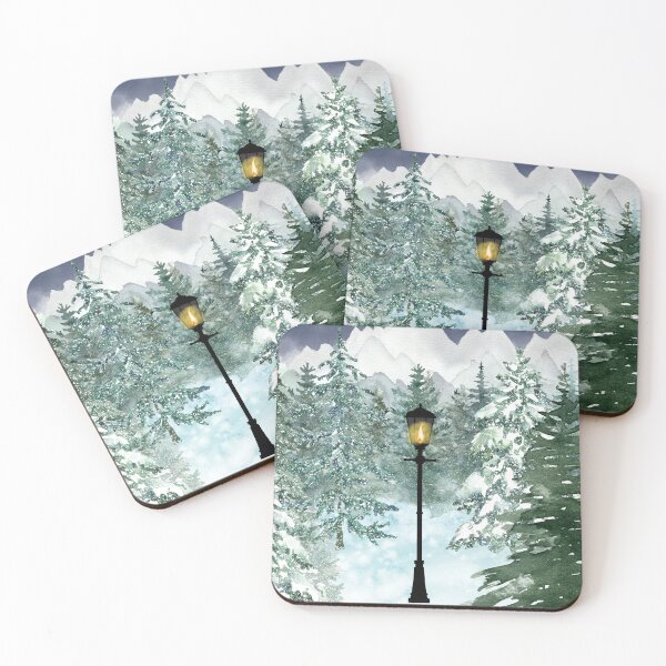 Item preview, Narnia lamp post watercolor mountains trees snow designed and sold by P3113creates.