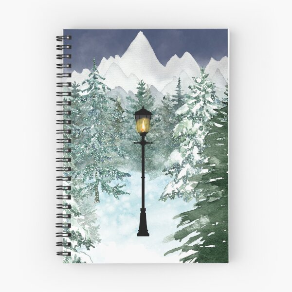 Item preview, Narnia lamp post watercolor mountains trees snow designed and sold by P3113creates.