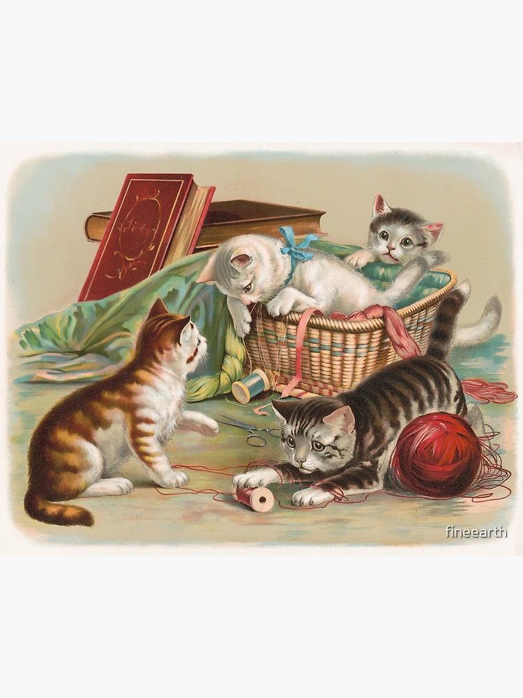 Vintage outlets 1940-50s era cat/kitten cardboard paintings