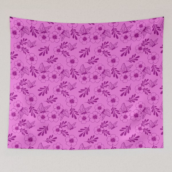 Item preview,  flowers with butterflies on a pink background designed and sold by Olha Volokhova.