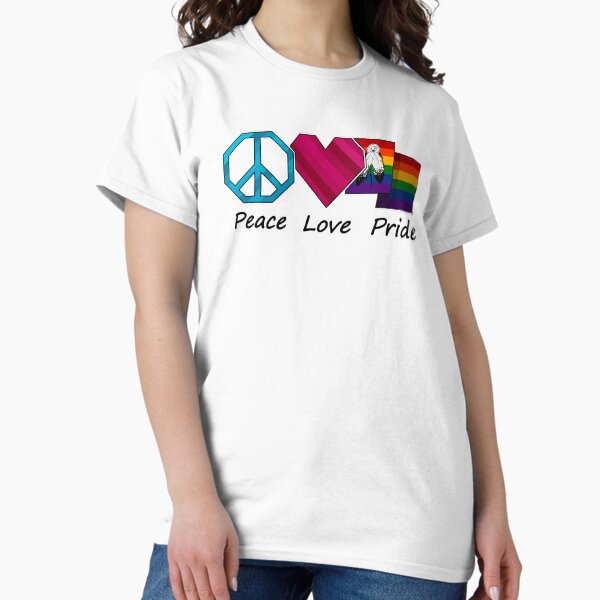 Peace, Love, and Pride design in Two-Spirited pride flag colors Classic T-Shirt
