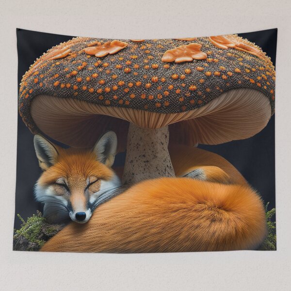 Item preview, Furry kitsune fox sleeping under a giant mushroom designed and sold by RK - Shop.