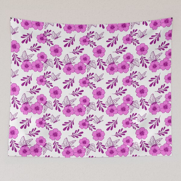 Item preview,  flowers with butterflies on a white background designed and sold by Olha Volokhova.