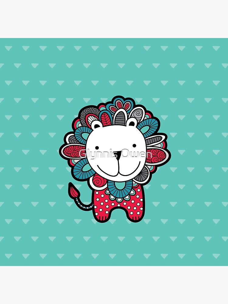 Doodle Lion Red, Green & Grey by goggo101