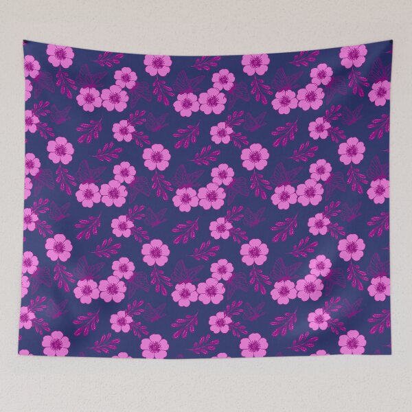 Item preview,   Flowers with butterflies on a blue background designed and sold by Olha Volokhova.