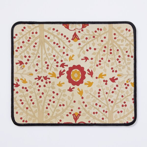 Item preview, Red and Tan Antique Bride's Quilt with Cherry Trees and Robins designed and sold by ScavengerStyle.