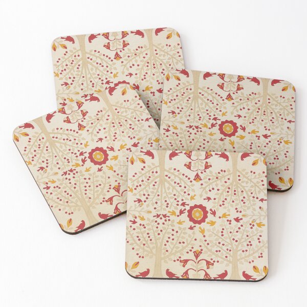 Item preview, Red and Tan Antique Bride's Quilt with Cherry Trees and Robins designed and sold by ScavengerStyle.