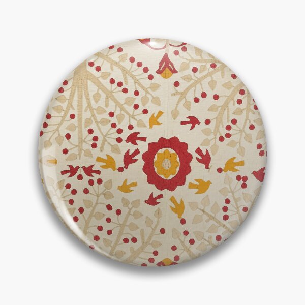 Item preview, Red and Tan Antique Bride's Quilt with Cherry Trees and Robins designed and sold by ScavengerStyle.