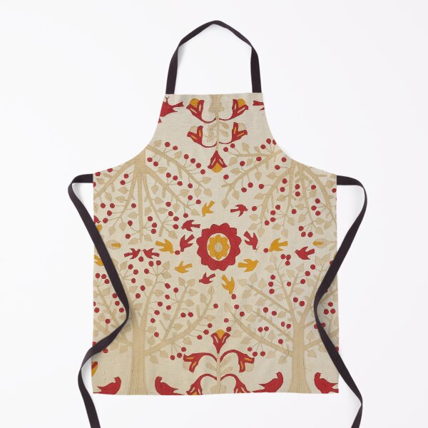Aperçu de l'œuvre Courtepointe de mariée antique rouge et beige avec des cerisiers et des merles créée et vendue par ScavengerStyle.