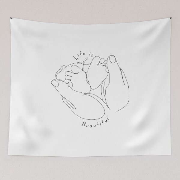 Item preview, Life is Beautiful abstract line art baby feet in hands designed and sold by P3113creates.