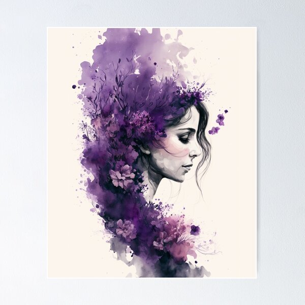 Item preview, Purple illustration of flowers women's day March 8th #MODEL 7 designed and sold by Thewallart.