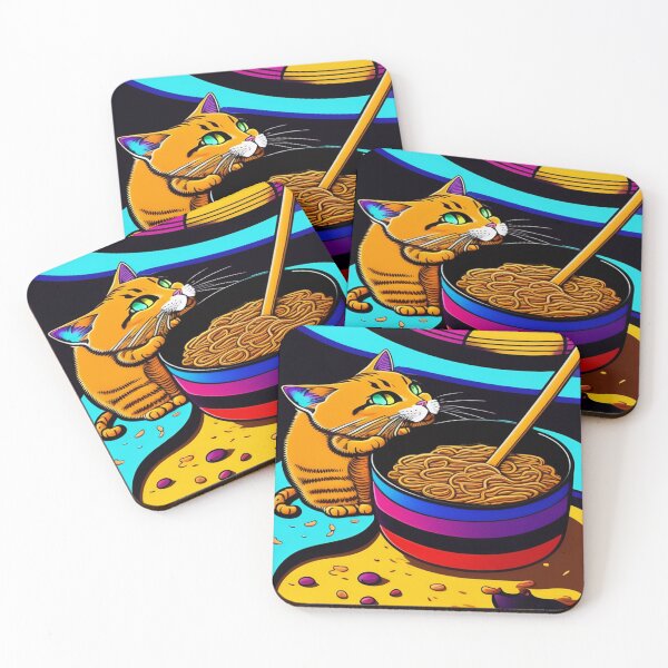 Aperçu de l'œuvre Chat mignon mangeant des spaghettis, chat mignon mangeant des ramen, chat mignon mangeant des nouilles, chat mignon mangeant des pâtes | Art numérique original créée et vendue par ArtworkbyEmmy.