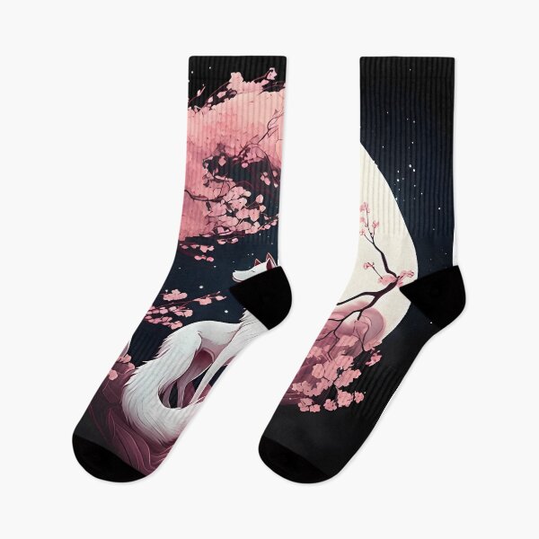 Item preview, Pink and white Kitsune, Cherry blossoms, Full moon designed and sold by ArtShanth.