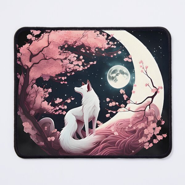 Item preview, Pink and white Kitsune, Cherry blossoms, Full moon designed and sold by ArtShanth.
