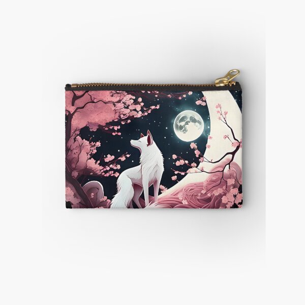 Artikelvorschau, Rosa und weißes Kitsune, Kirschblüten, Vollmond entworfen und verkauft von ArtShanth.