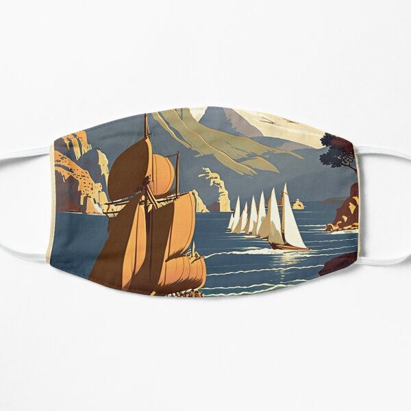 Tasmania Australia Coastline Vintage Travel Art Poster Flat Mask