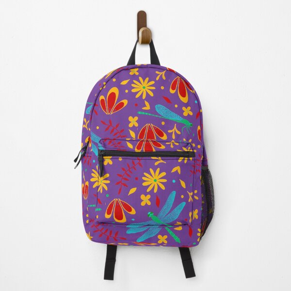 Item preview, Green Dragonflies with Orange and Red Flowers on Purple designed and sold by dKarthdesign.