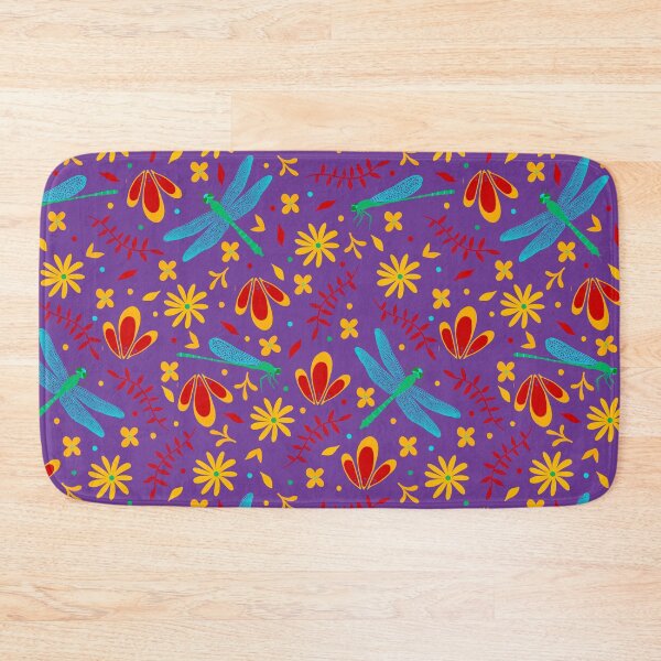 Item preview, Green Dragonflies with Orange and Red Flowers on Purple designed and sold by dKarthdesign.