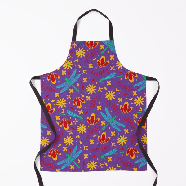 Item preview, Green Dragonflies with Orange and Red Flowers on Purple designed and sold by dKarthdesign.