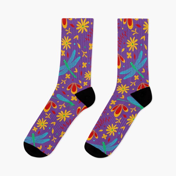 Item preview, Green Dragonflies with Orange and Red Flowers on Purple designed and sold by dKarthdesign.