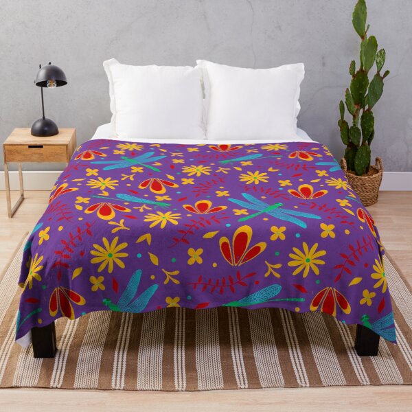 Item preview, Green Dragonflies with Orange and Red Flowers on Purple designed and sold by dKarthdesign.
