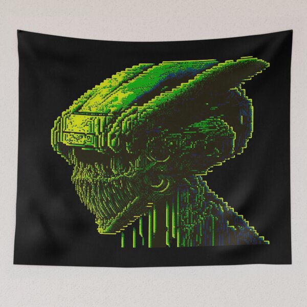 Item preview, alien extraterrestrial invasion pixel art in matrix style designed and sold by popurbanart.