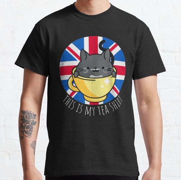 This is My Tea Shirt - Funny Kawaii Black Tuxedo Cat in Tea Cup Classic T-Shirt