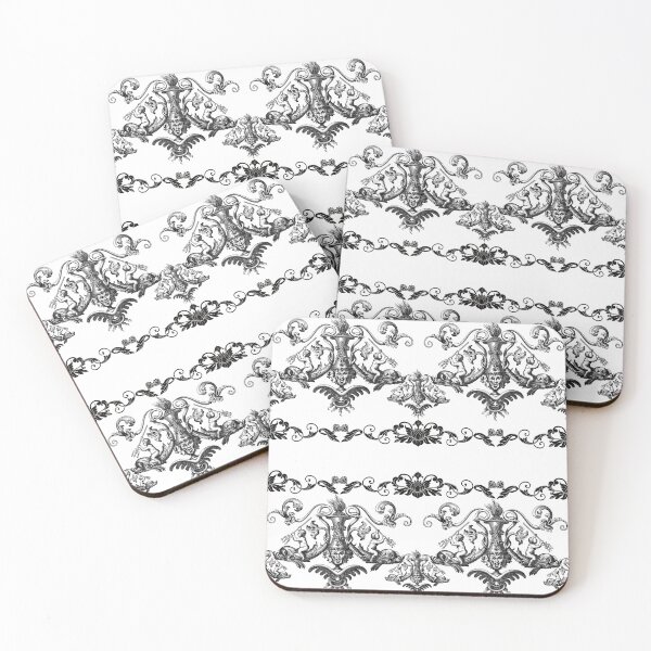 Item preview, Pattern design black - white, floral ornaments & symmetrical figures: Baby Neptune with trident rides on fish designed and sold by Silva-Sol.