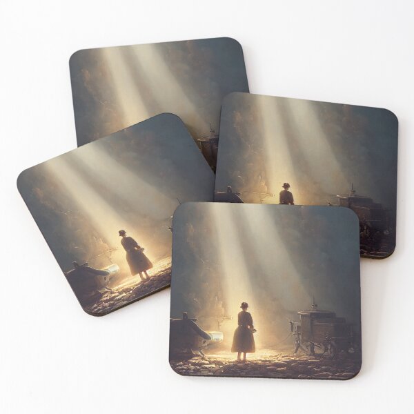 Item preview, Woman Standing in Golden Light on Rocks Painting designed and sold by bryanchvzz.
