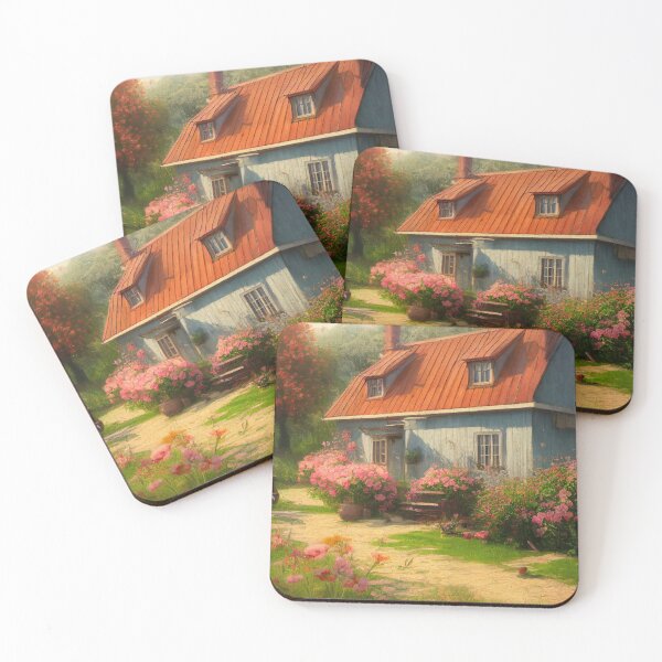 Item preview, Barn Cottage Outdoor in Garden with Pink Flowers Oil Painting designed and sold by bryanchvzz.