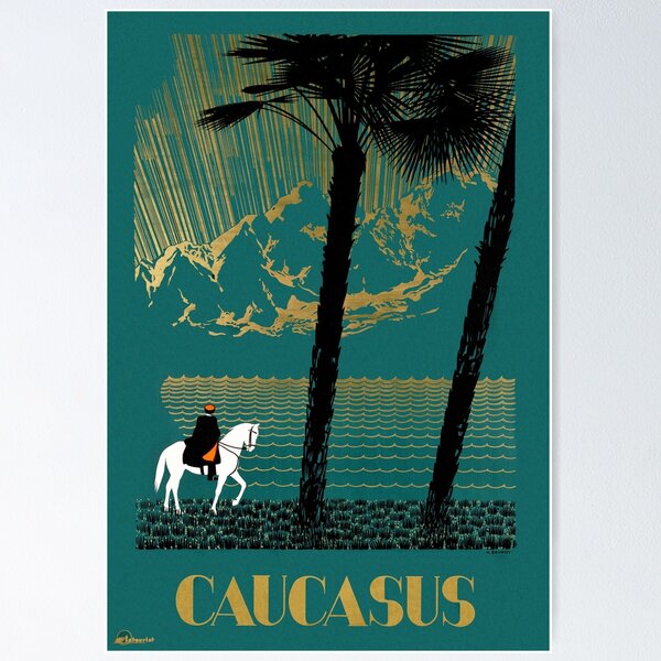 Item preview, CAUCASUS Mount Elbrus 1930s Soviet Union Vintage Travel Poster  designed and sold by retroposters.