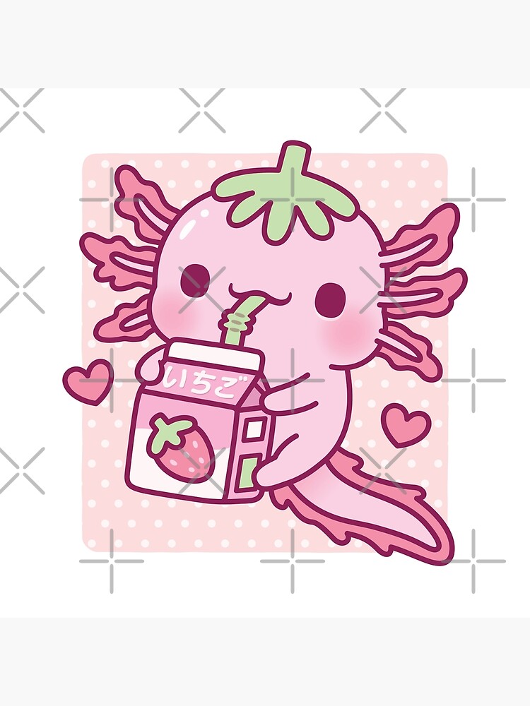 Cute Axolotl Loves Japanese Strawberry Milk