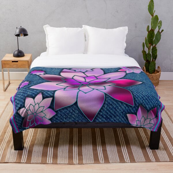 Item preview, Pink and purple flowers on blue jeans print designed and sold by MHDboutick.