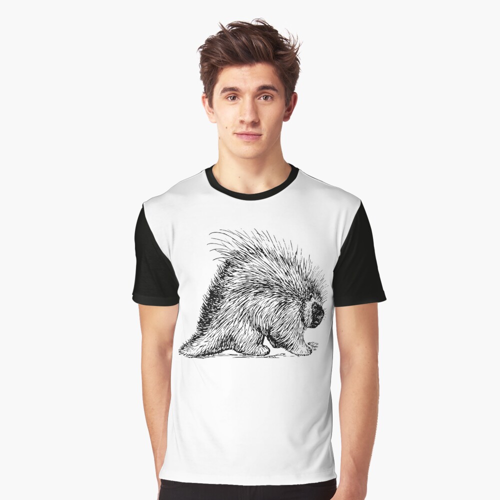 Porcupine art black and white t-shirt - TenStickers